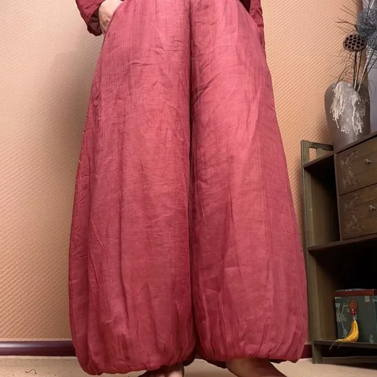 25909苎麻双层加棉女士裙裤休闲冬季百搭