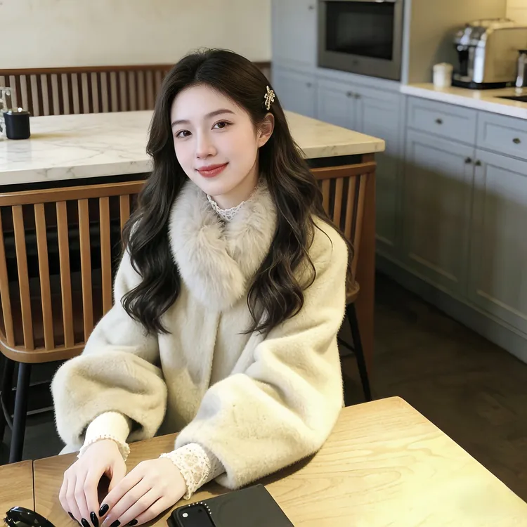 人造皮草 人造皮草复古仿水貂轻奢毛领环保皮毛外套百搭女冬大衣