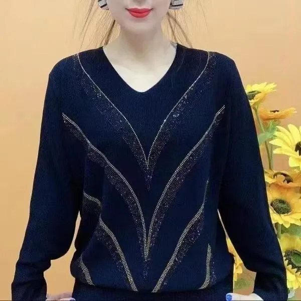 恒源祥彩羊时尚显瘦打底衫女士春秋新款针织衫妈妈宽松套头长袖大