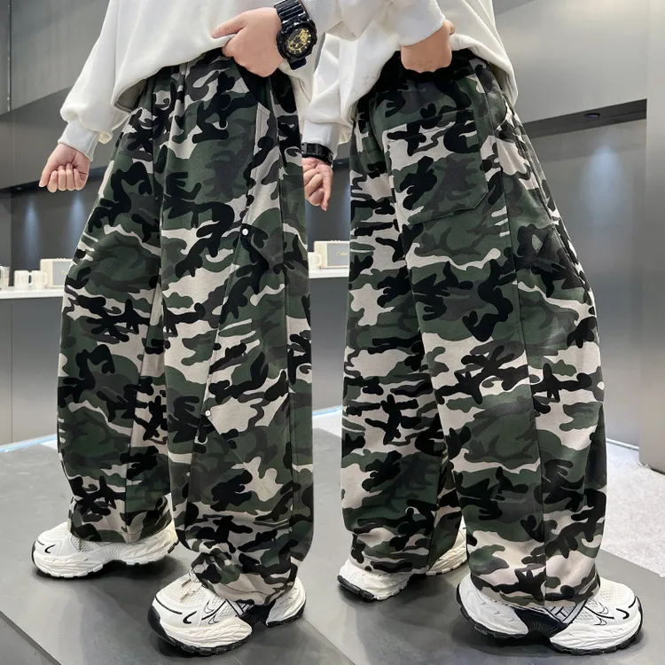 男童迷彩工装裤春秋宽松2025中大童休闲韩版长裤儿童秋季工装裤帅