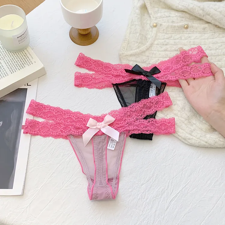 新品欧美性感女士内裤拼色蕾丝低腰半包臀网纱时尚甜美三角裤