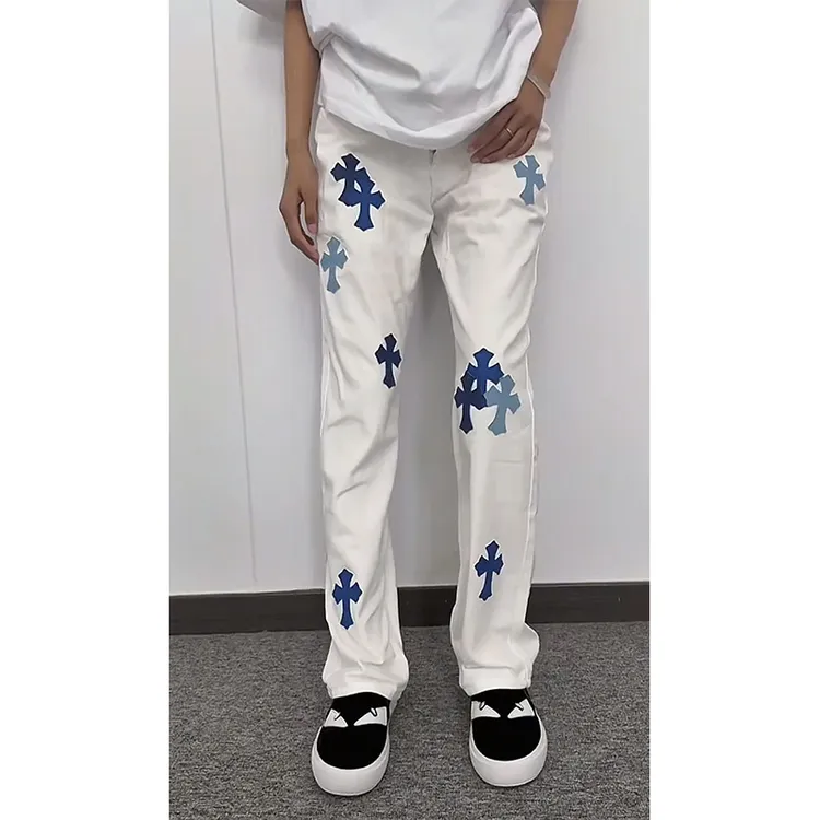 美式克罗心牛仔裤男款秋季小众设计感裤子cleanfit潮牌痞帅直筒裤