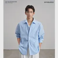 NYHSUGOO/南乙秋季40支100%棉海鸥领衬衫树脂扣配色3901男士衬衣
