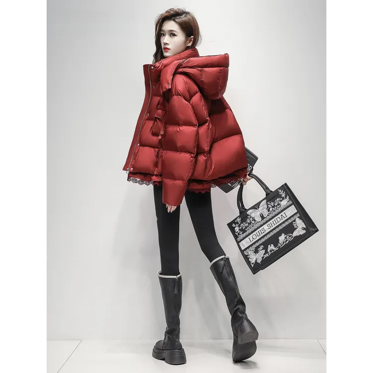 爱赫蒙时尚休闲韩版羽绒服2025冬季新款纯色短款连帽防寒保暖厚外