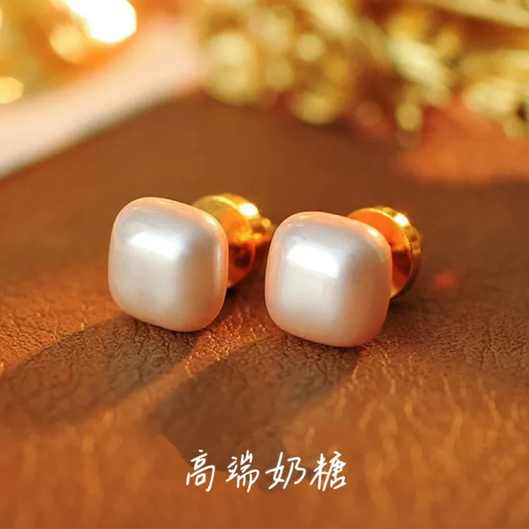 铜合金耳饰 新款福利曼塔方形珠日常百搭极简气质时尚耳钉 A94