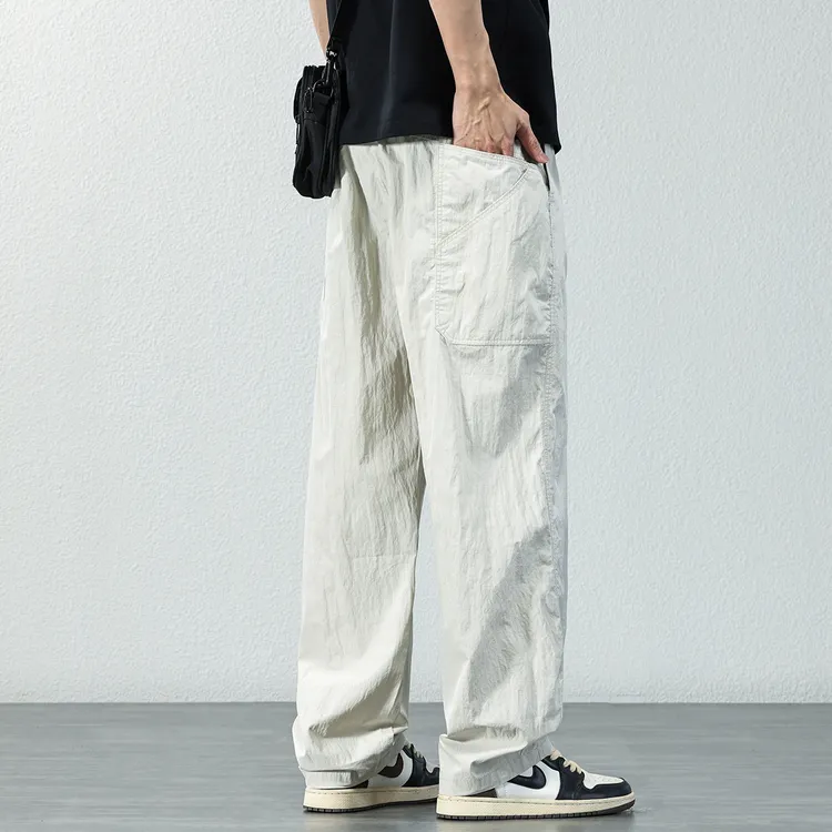 宽松阔腿运动休闲裤男士2025夏季薄款冰丝速干直筒垂感长裤子男潮