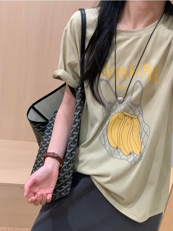 2025新款夏季流行单品欧货爆款小衫韩系上衣绿色圆领短袖t恤女装