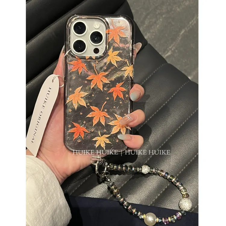 ins秋冬极光枫叶适用17苹果16手机壳iphone15/14/12promax13手链