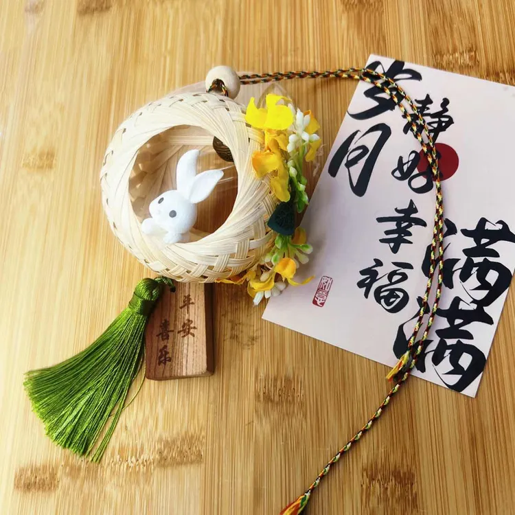 中秋手工diy竹编流苏吊坠手工镂空汽车挂件及手提玉兔桂花灯笼 