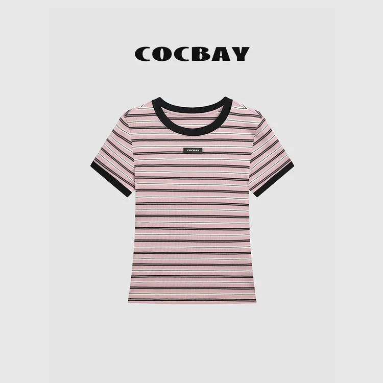 COCBAY-Urban Drift|气质百搭撞色条纹正肩修身简约T恤YT0015