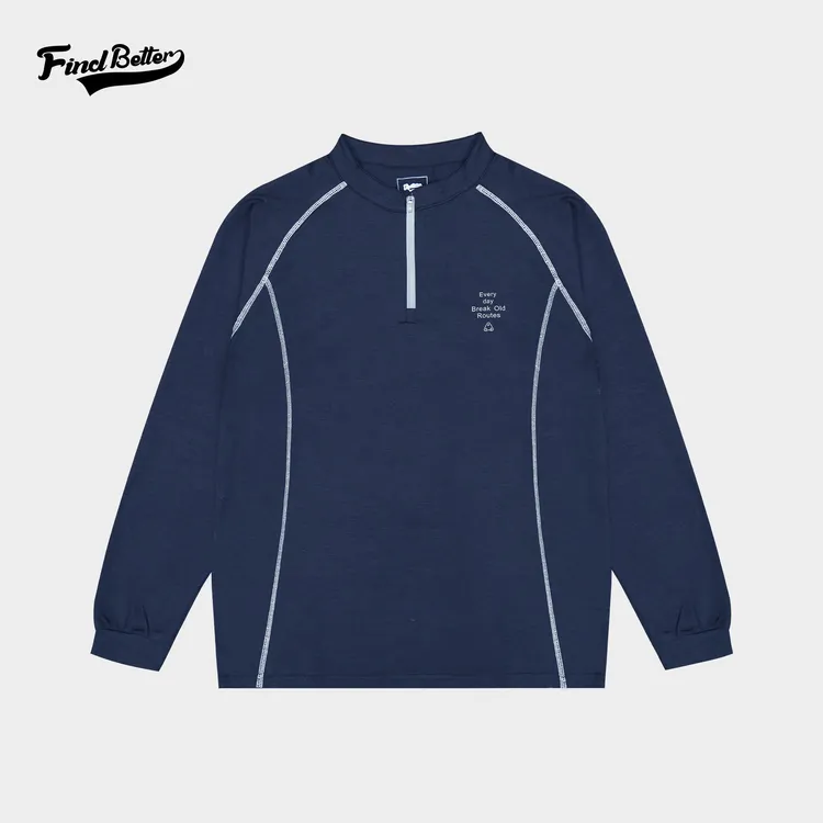 新款秋冬户外休闲运动时尚透气立领简约半拉链哈数线长袖T恤-326