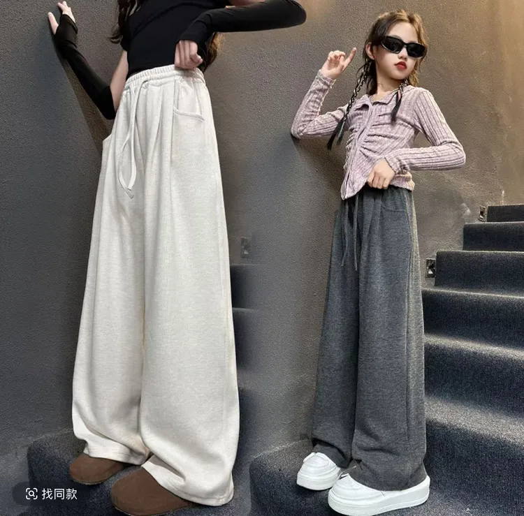 女童加绒阔腿裤2025新款洋气儿童垂感休闲秋冬大童百搭女童秋装