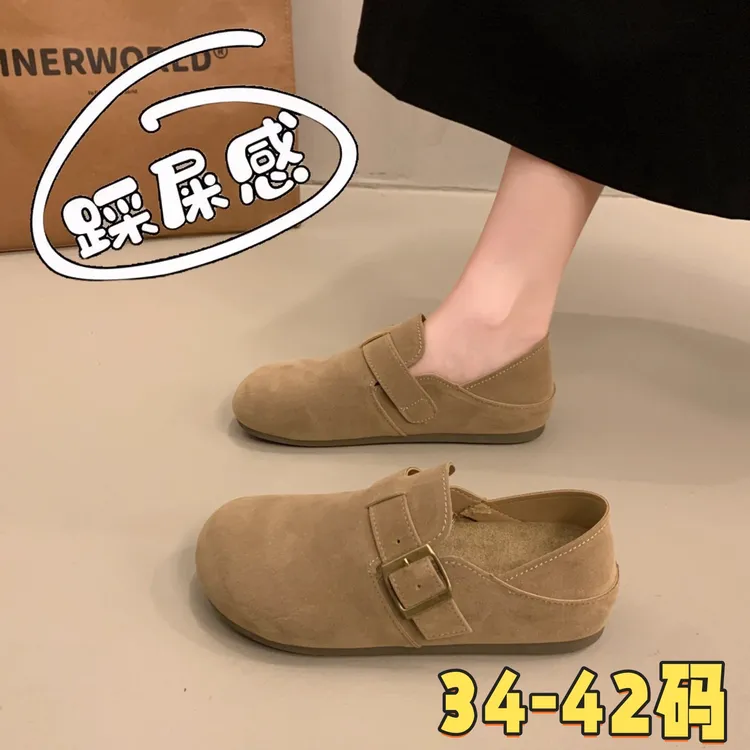 可踩两穿孕妇勃肯鞋女2025新款秋季皮面全包一脚蹬乐福勃肯单鞋女