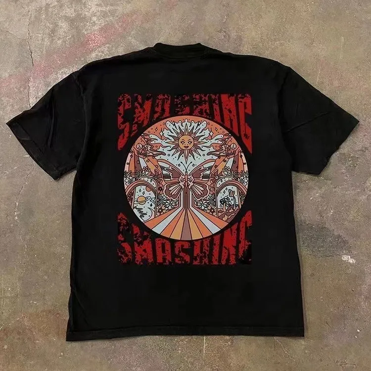 网红款纯棉220克白色t恤男士短袖圆领体恤修身复古半袖印花潮流