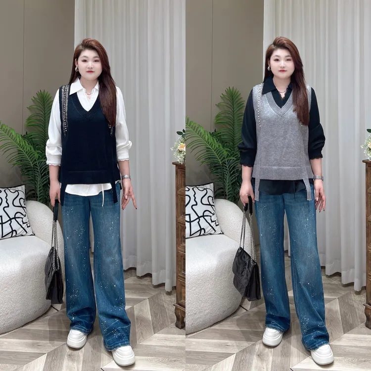 【上新马甲】PMM82160秋季新款时尚爆款带钻百搭马甲女装大码马夹