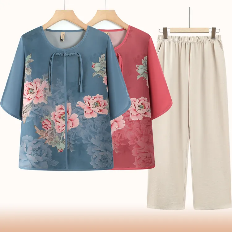 【母亲节推荐】新中式国风妈妈夏装雪纺T恤中老年人女洋气奶奶衣服