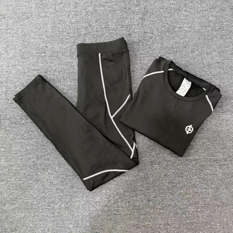 dt秋冬新款男士加绒打底上衣 户外骑行运动健身速干长袖 套装