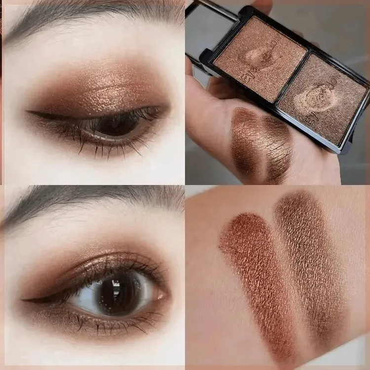 懒人双色两色细珠光眼影盘深咖啡棕色防汗眼影学生入门保湿滋润