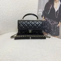 99新 Chanel/香奈儿 壹臻/24P黑金手柄手机包 10689159 