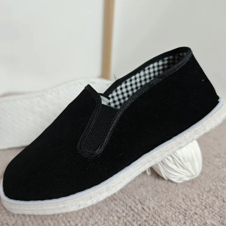 全手工布鞋白色线绳纳底毛边布鞋黑色条绒鞋面毛布底批发透气养脚