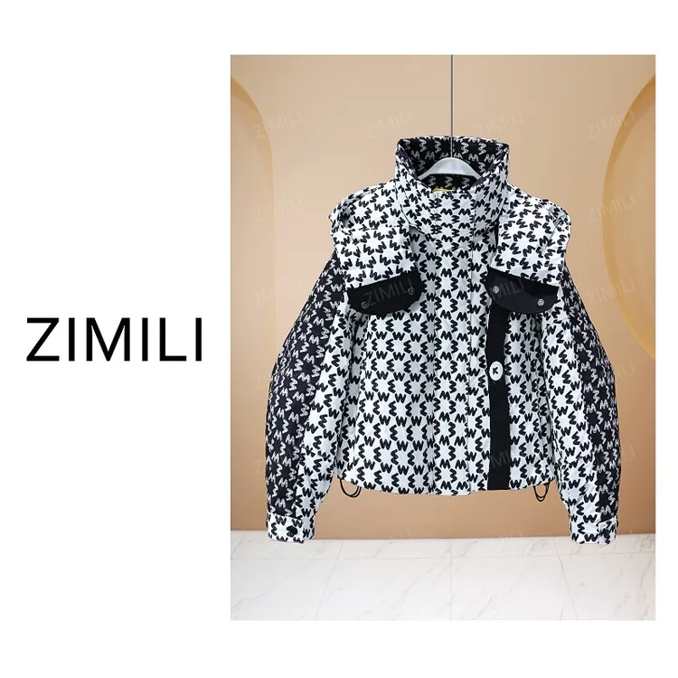 【亮哥女装】2025冬季新品黑白色90绒高蓬松加厚连帽羽绒服265182-2