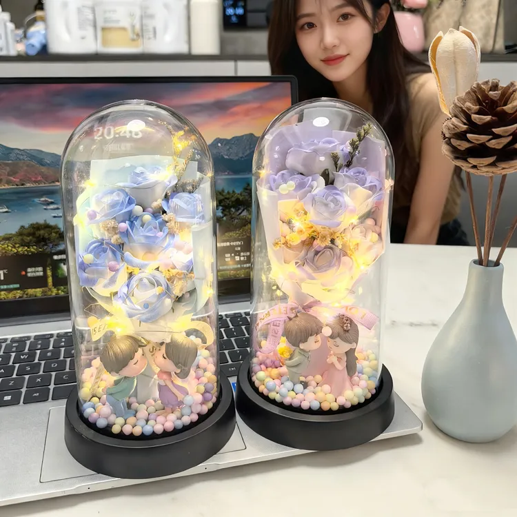 永生花玫瑰花束小夜灯送女友女生老婆闺蜜浪漫表白圣诞节生日礼物