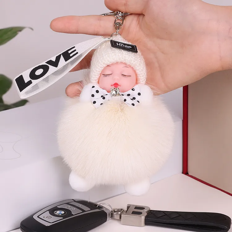 睡眠娃娃真狐狸毛毛球玩偶汽车钥匙扣挂件包包配饰车载挂件摆件