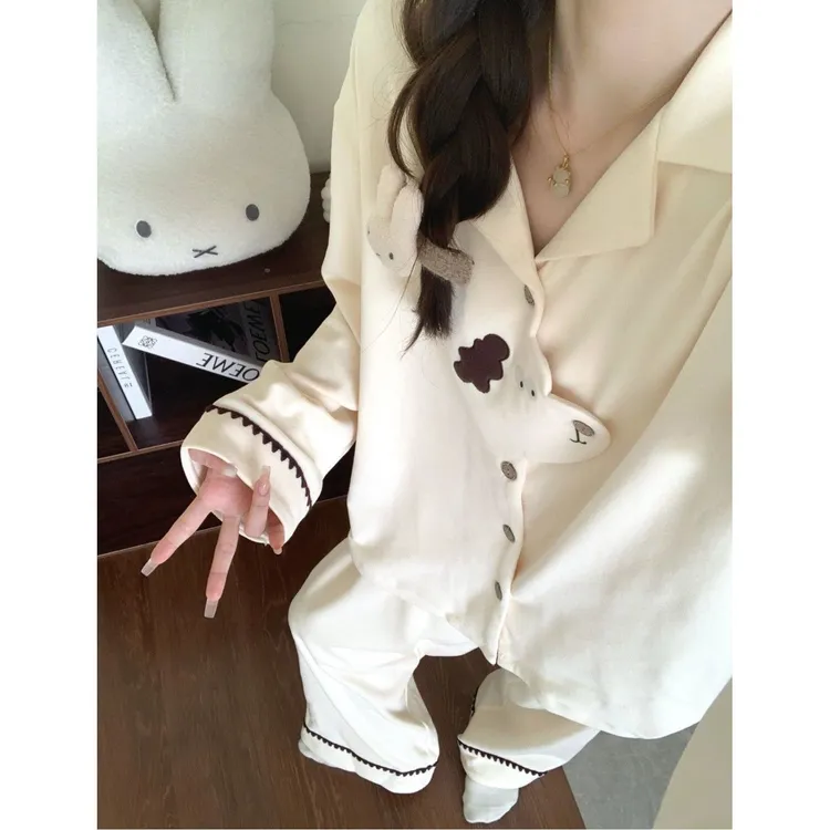 卡通磨毛德绒睡衣女秋冬季可外穿2025新款可爱小狗加厚家居服套装