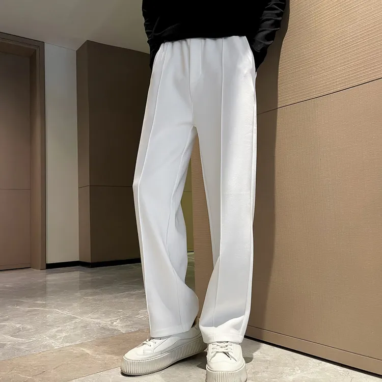 2025春季新品宽松直筒白色休闲裤子男通勤长裤潮流纯色垂感卫裤男