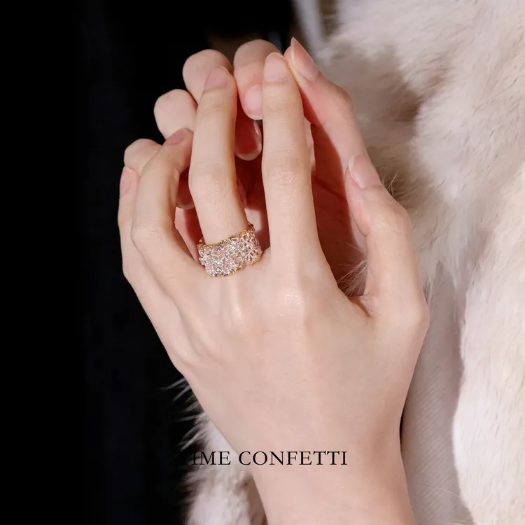 铜合金戒指 镀K金 TONG 【蕾丝】镂空金银双色百搭开口戒指LT 11050