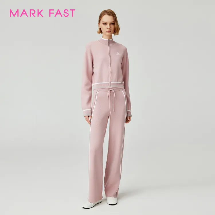 MARKFAST设计师品牌2025秋季新品立领条纹撞色针织开衫M1FGW08270