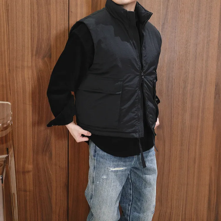 冬季cleanfit简约纯色加厚保暖工装立领羽绒背心男马甲宽松秋冬