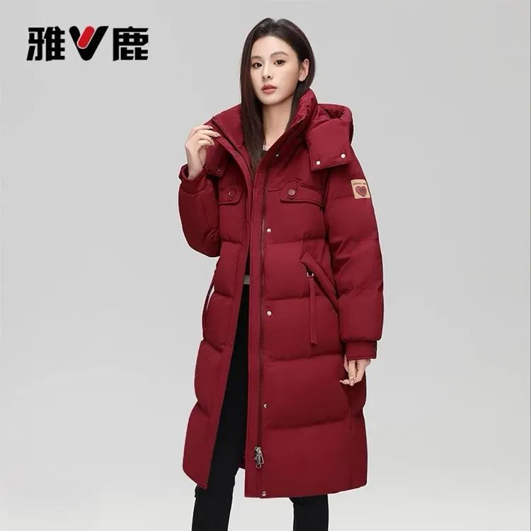 反季清仓雅鹿品牌羽绒服女中长款过膝宽松显瘦加厚保暖鸭绒服外套