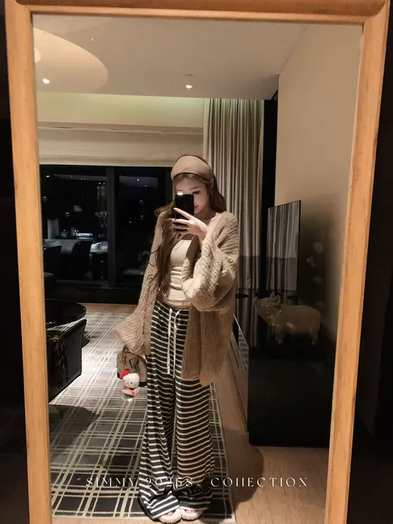 SIMMYJOY【超有安全感】韩版许妍感宽松慵懒针织毛衣外套灯笼袖开衫