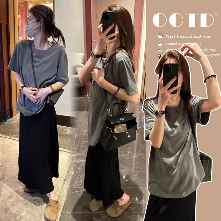 时髦百搭孕妇装女夏季爆款潮款休闲简约上衣宽松舒适不勒肚半身裙