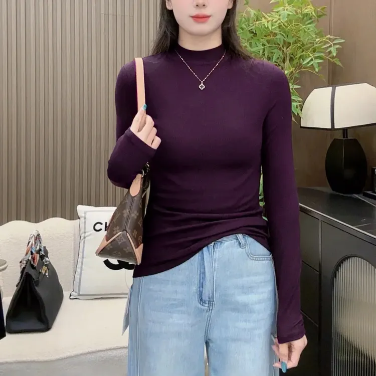 秋季半高领长袖软糯打底衫女士2025新款内搭气质打底衫紧身上衣服