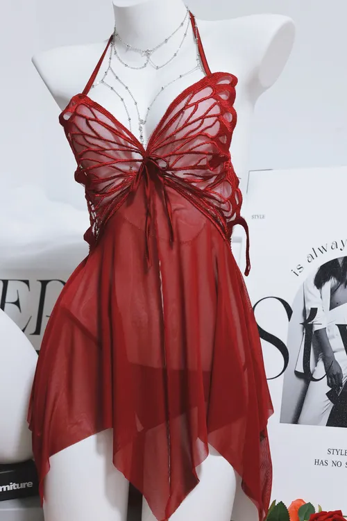 【丝欲迷蝶】（80-160）薄纱显瘦型性感御姐绑带可外穿火辣晨袍睡裙