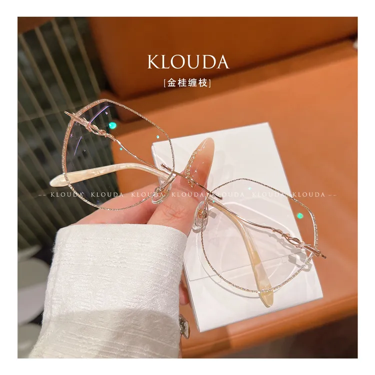 Klouda金桂缠枝&猫眼香槟金无框眼镜切边轻奢显脸小潮款时尚网红