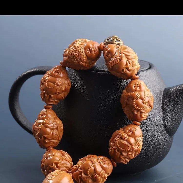 橄榄核手串男铁核瑞兽弥勒核雕文玩橄榄胡手工雕刻盘玩手串女18