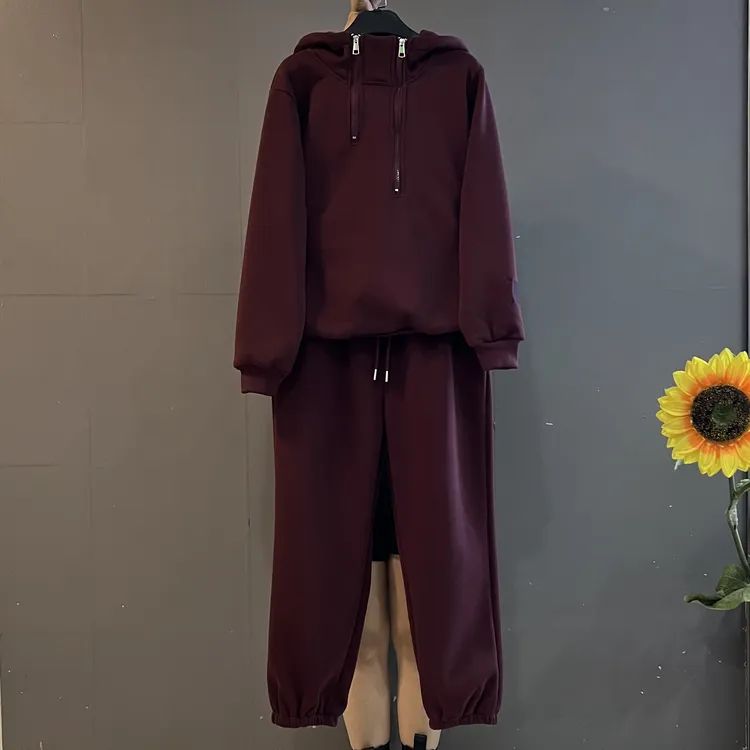 秋季新款加大码连帽双拉链长袖卫衣➕束脚裤休闲运动加绒两件套