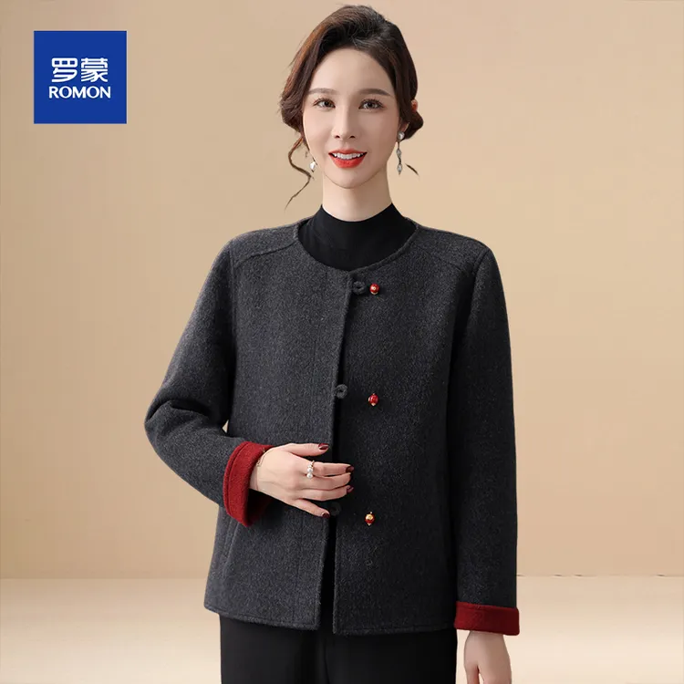 2025新款妈妈秋装双面呢大衣中老年人女装羊毛呢外套高贵国风上衣