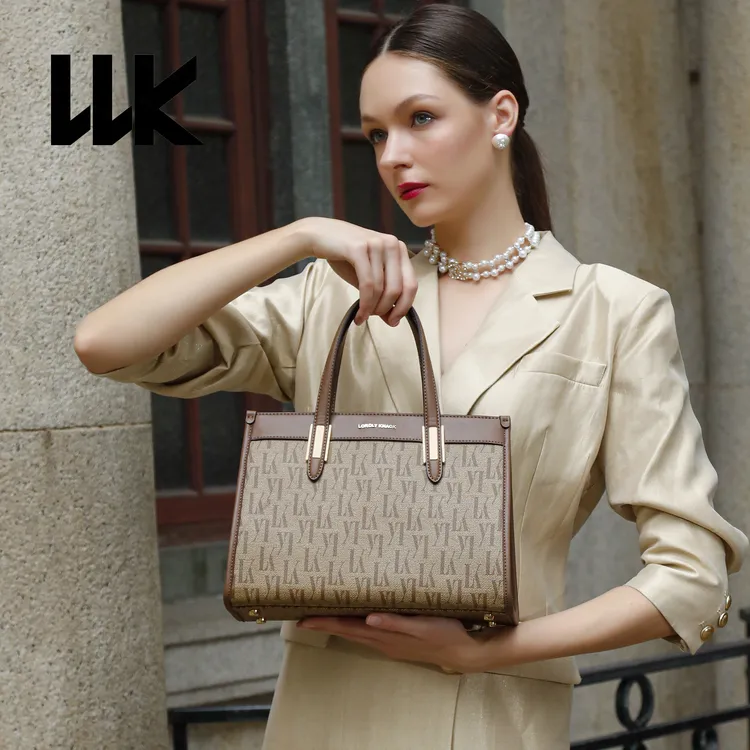 【创意礼物】新款托特包 花棕色31cm手提单肩斜挎女包-LLK309