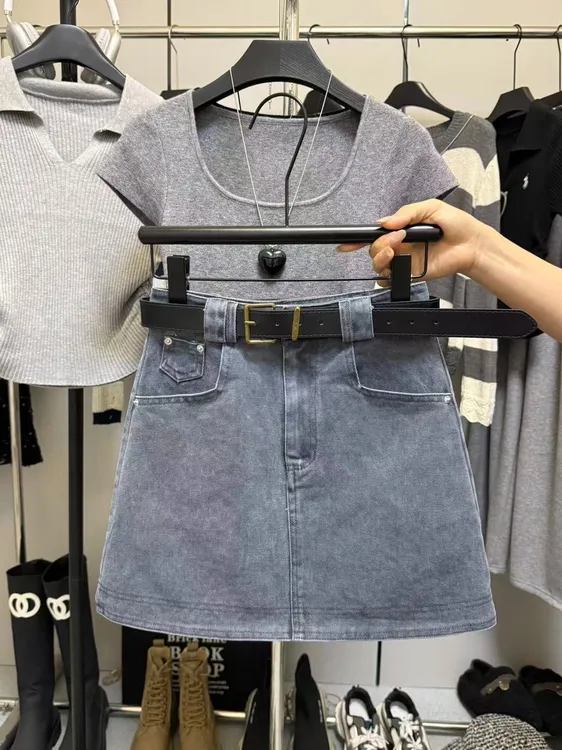 【miu宽边特洗牛仔半身裙】纯色显瘦半身裙复古牛仔高腰短裙928