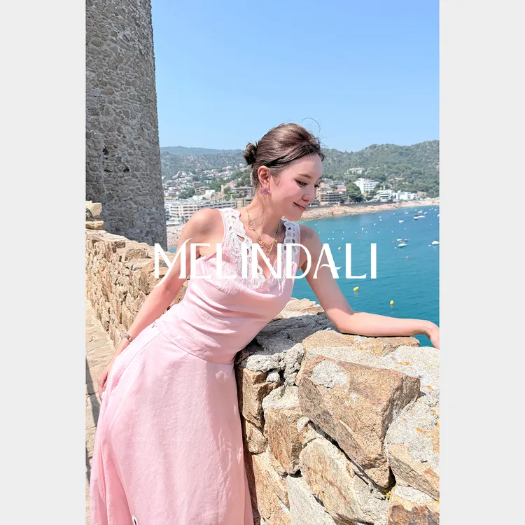 Melinda Li【浮雕粉晶】重工浮雕绣花天丝绵羊毛多巴胺背心半裙套装