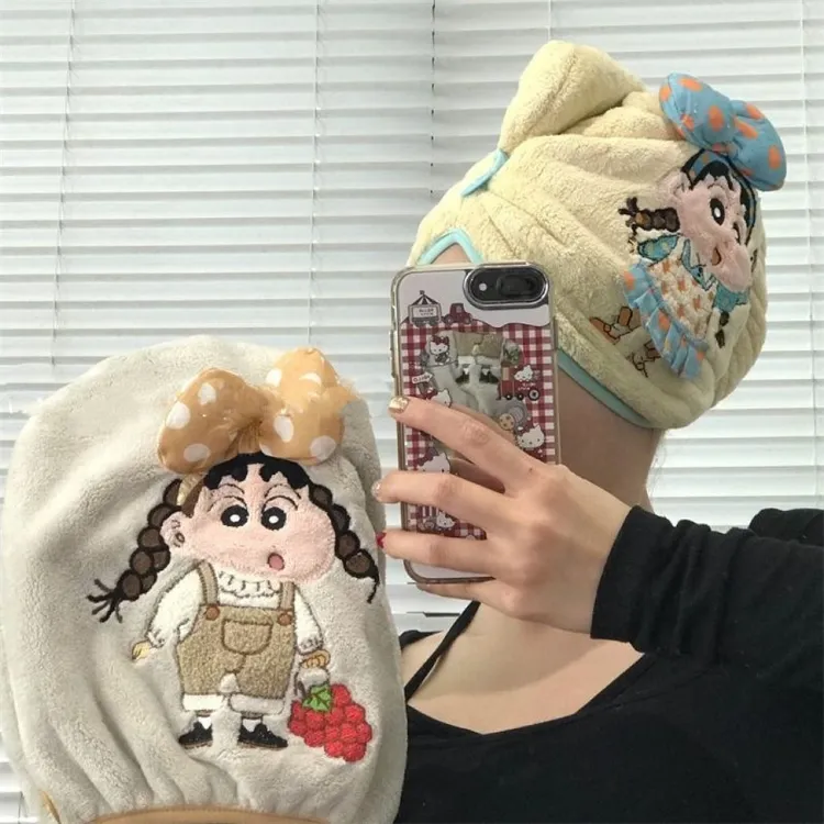 ins可爱刺绣小新干发帽女加厚超强吸水珊瑚绒速干包头发毛巾浴帽