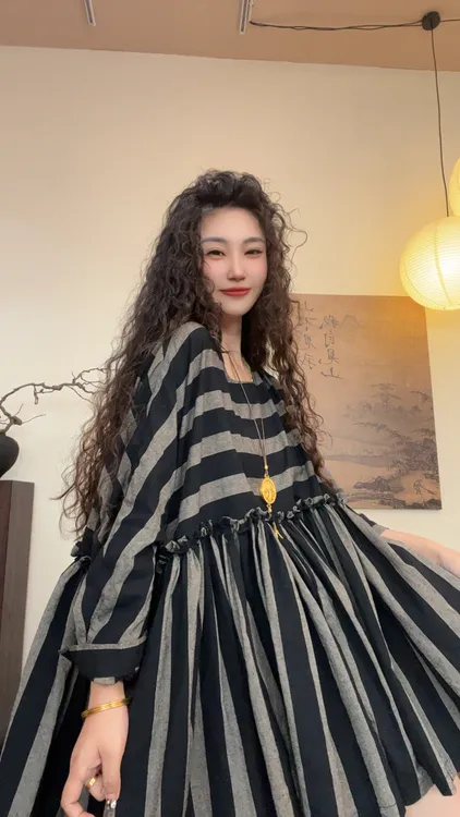museguhui/木色古汇825116#条纹拼接休闲秋款长袖时尚百搭上衣