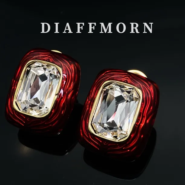 铜合金仿水晶耳饰 DFM《红色方糖》轻奢高级感气质优雅简约百搭耳环