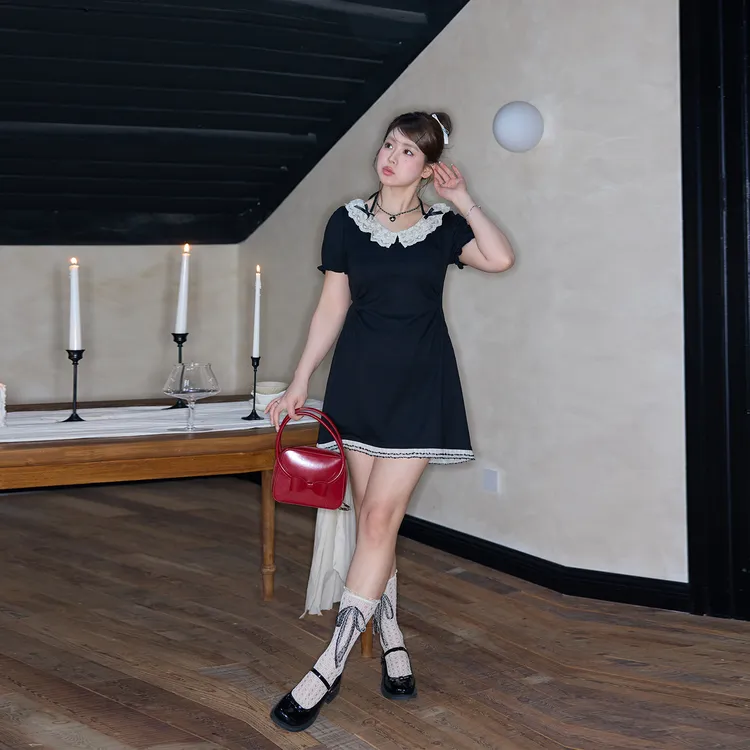 张大人【香式巴黎】大码女装微胖妹妹显瘦洋气法式气质蕾丝边连衣裙