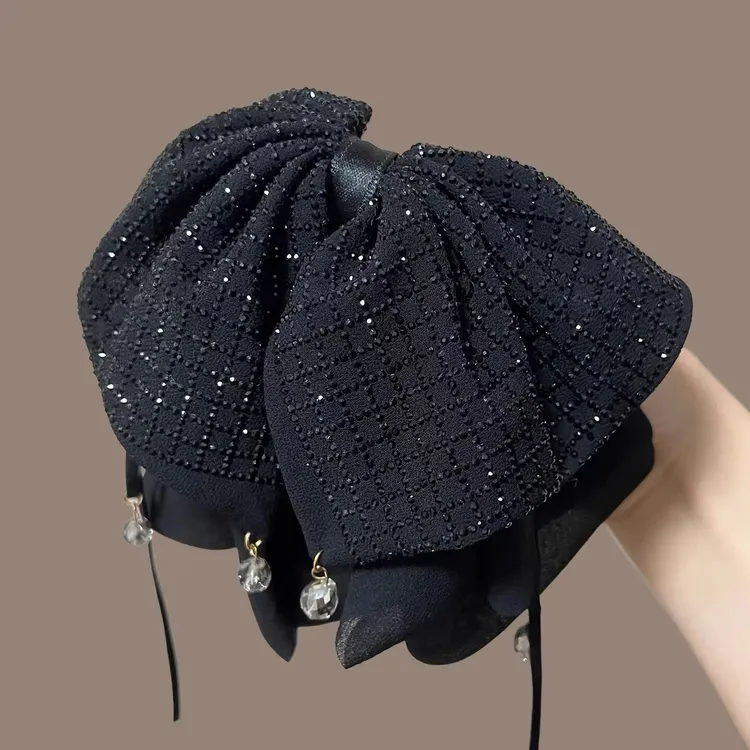 轻奢缎面波点马尾抓夹女2025年新款高端后脑勺夹子头饰发卡鲨鱼夹