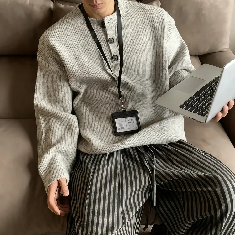 老钱风复古毛衣男款慵懒风亨利领休闲韩版高级感宽松外穿针织衫潮